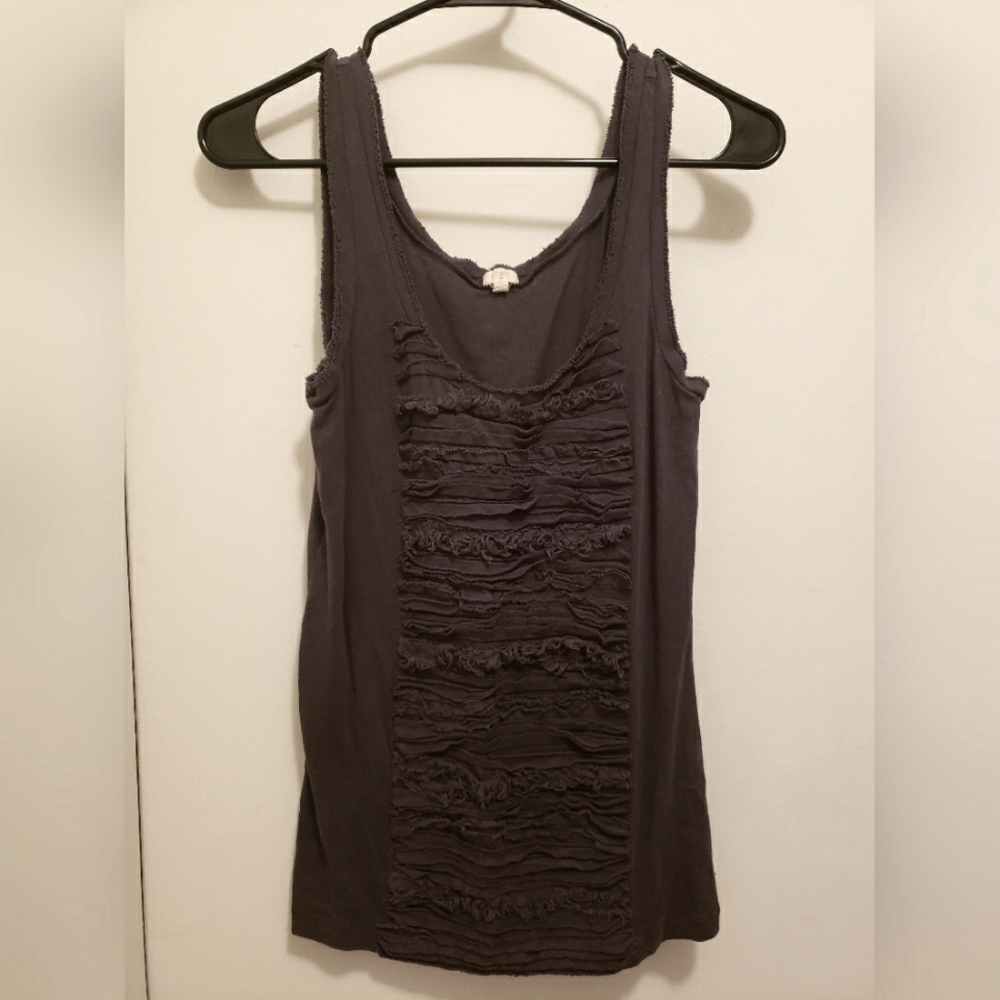 J Crew dark gray tank top cotton with ruffled front, super soft, Size Small